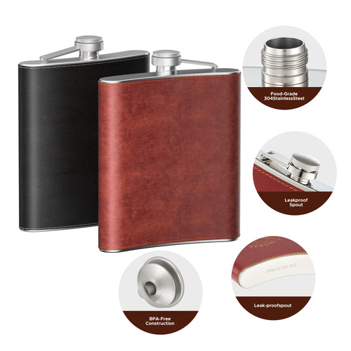 OMTech Hip Flasks for Liquor, Drinking Vessels for Whiskey Vodka Rum Gin More