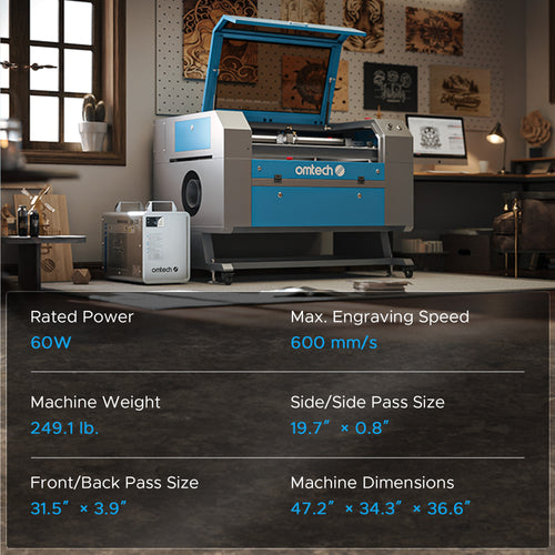 OMTech Maker AF2028-60 60W CO2 Laser Cutter and Engraver with 20