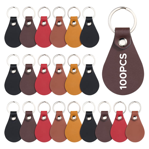 OMTech 50pc/ 100pc/ 200pc Leather Key Fob Kit, Drop Shaped Leather Key Chain Key Tag Bulk for Laser Engraving Keychain Making DIY Craft