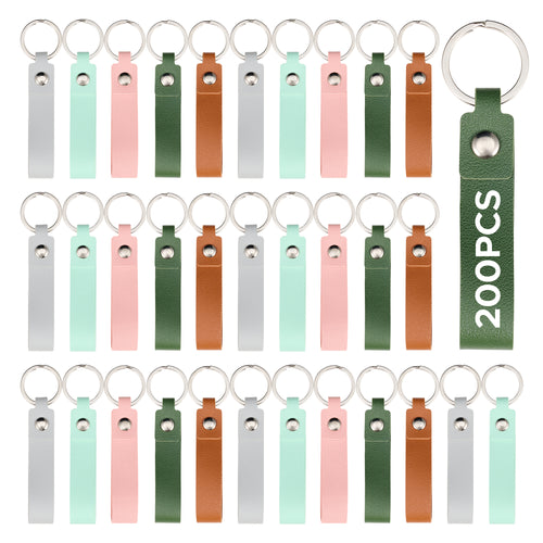 OMTech 50pc/100pc/200pc Leather Key Fob Kit, PU Leather Keychain Blanks with Rivets and Key Rings
