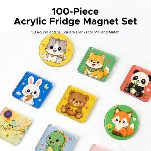 OMTech Customizable Acrylic Magnet Blanks for DIY Crafts, 100 Pack