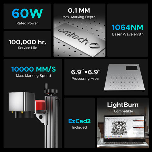 OMTech MOPA 60W Split Fiber Laser Engraver with 6.9