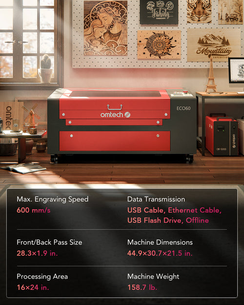 Pre-Owned OMTech 60W CO2 Laser Engraver, 24x16 Inch Laser Engraving Cutting Machine