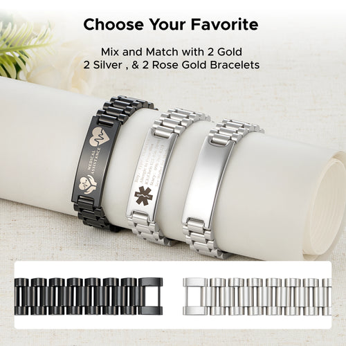 OMTech Medical Alert ID Bracelets, Stainless Steel Adjustable Wrist Straps for Men Women Kids