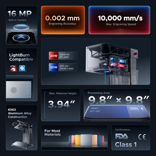 OMTech Solis Duo 20W Fiber & 20W Diode Dual Laser Engraver