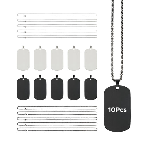 OMTech Dog Tag Necklace Set, Stainless Steel Necklaces with Chains for Laser Engraving
