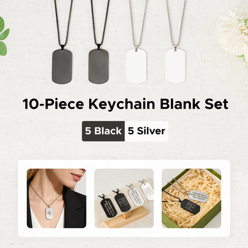 OMTech Dog Tag Necklace Set, Stainless Steel Necklaces with Chains for Laser Engraving