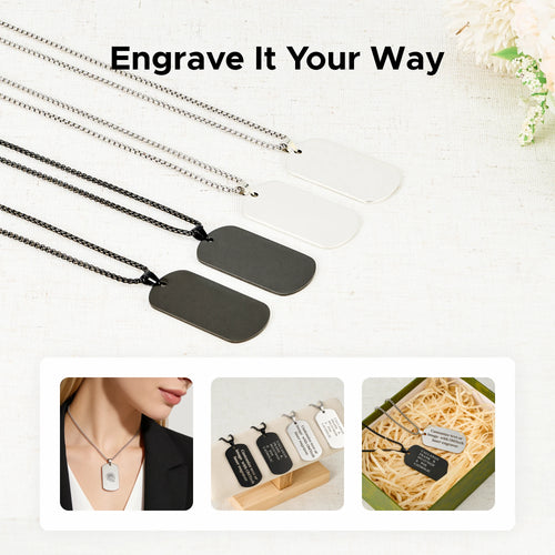 OMTech Dog Tag Necklace Set, Stainless Steel Necklaces with Chains for Laser Engraving
