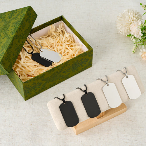 OMTech Dog Tag Necklace Set, Stainless Steel Necklaces with Chains for Laser Engraving
