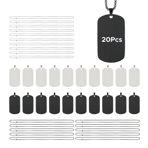 OMTech Dog Tag Necklace Set, Stainless Steel Necklaces with Chains for Laser Engraving