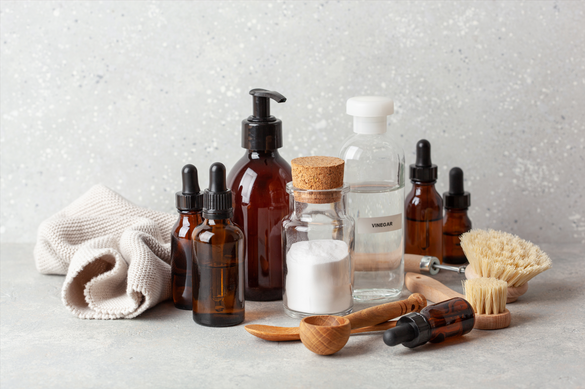 wood cleaning for wood engraving with white vinegar, wooden brushes and baking soda 