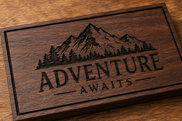 a photo of high contrast laser engraver on dark wood