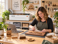 a woman using a laser engraver for the first time