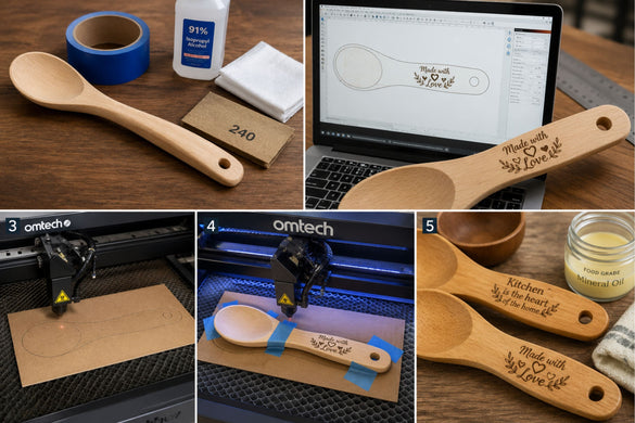 The entire process of how to laser engrave wooden spoons from preparation, to design, to engraving to cleaning