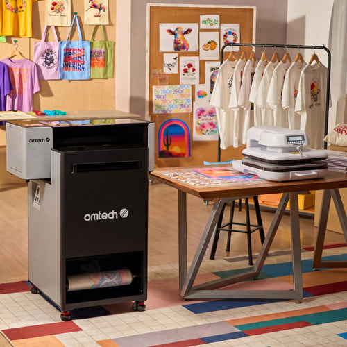 OMTech heat press machine for DTF transfers and custom apparel