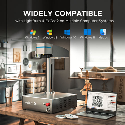 OMTech Galvo 20W Compact and Integrated Fiber Laser Engraver for Metal with 4.3