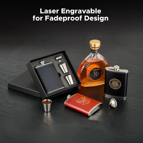 OMTech Hip Flasks for Liquor, Drinking Vessels for Whiskey Vodka Rum Gin More