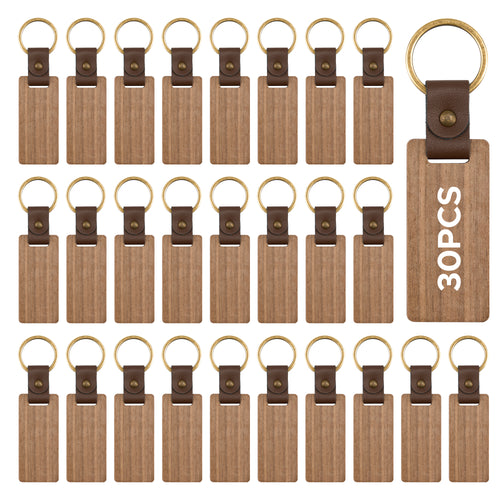 OMTech 30pc/50pcs/100pc Wooden Keychain Blanks, Unfinished Wooden Key Rings Key Tags for Laser Engraving Keychain Making DIY Craft Gift Accessories