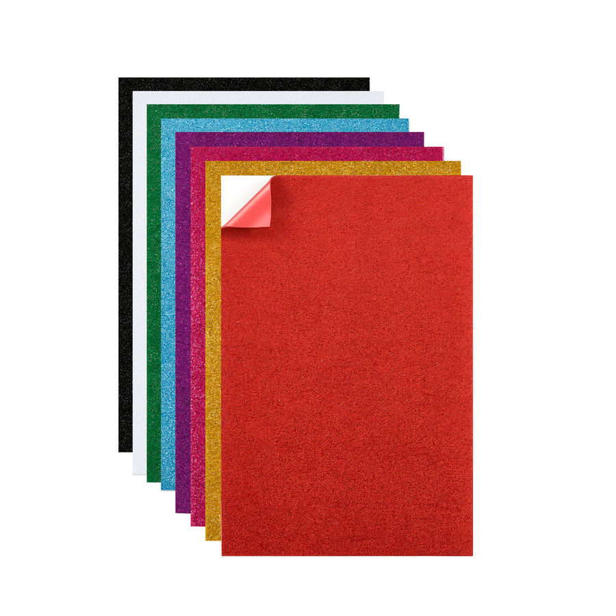 OMTech Self-Adhesive Glitter EVA Foam Sheets, 36 Pack 12 Assorted Colors 12 x 8 in Craft Foam Sheets, Peel & Stick Sparkle Foam Papers for DIY Crafts School Projects Decorations