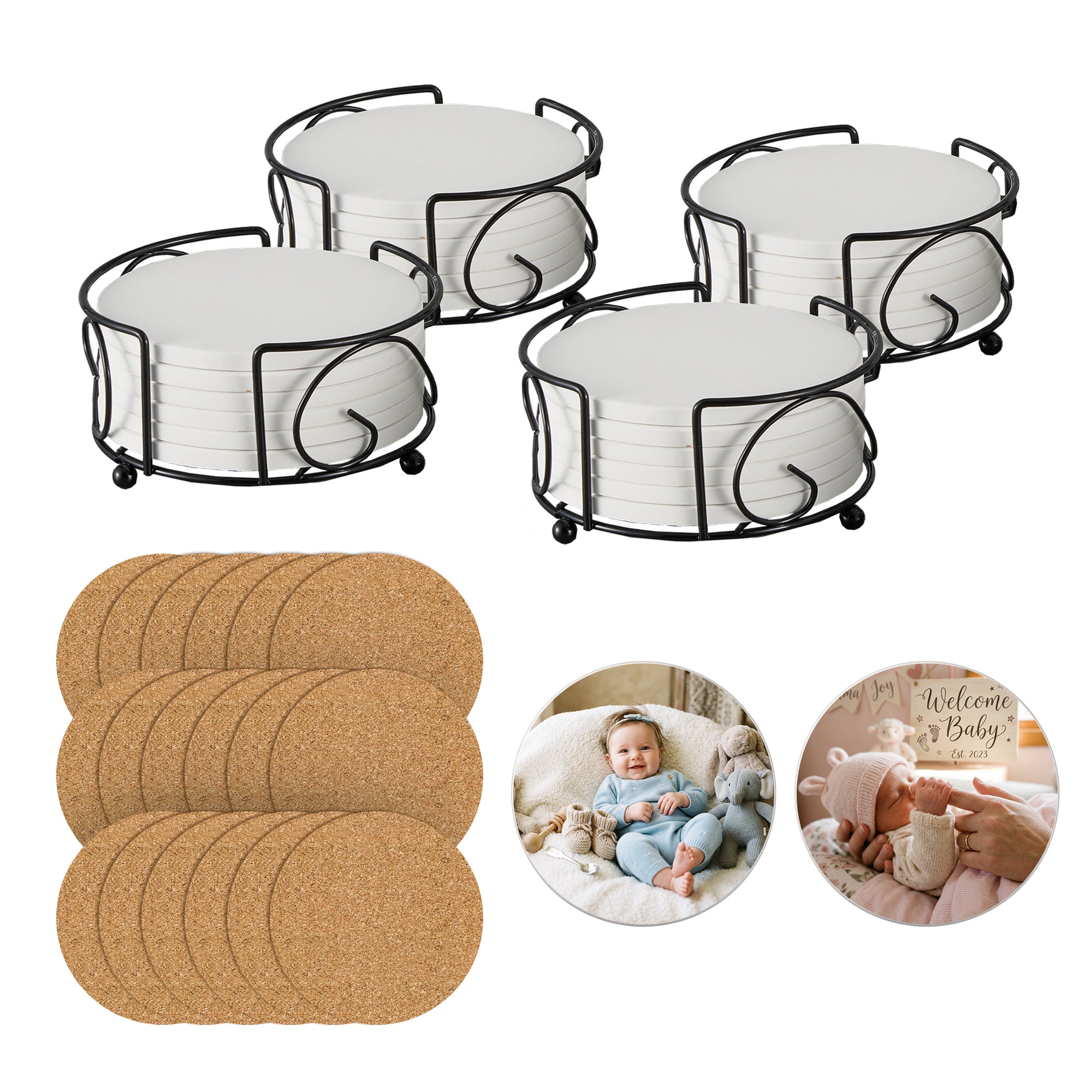 OMTech 24 Pack Round Sublimation Ceramic Coasters with Cork Backing