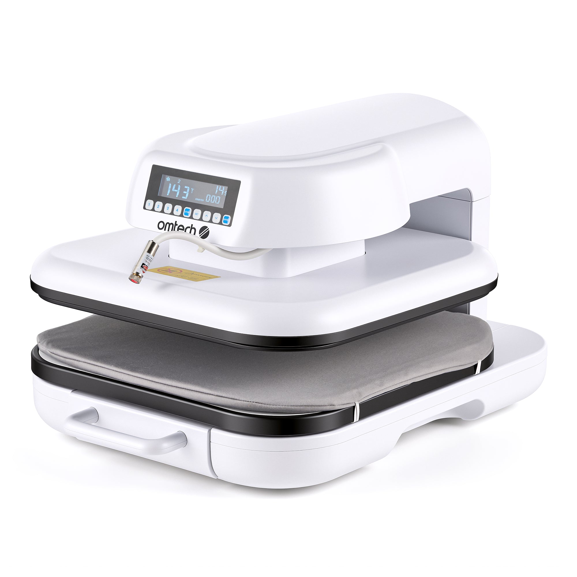 OMTech heat press machine for DTF transfers and custom apparel