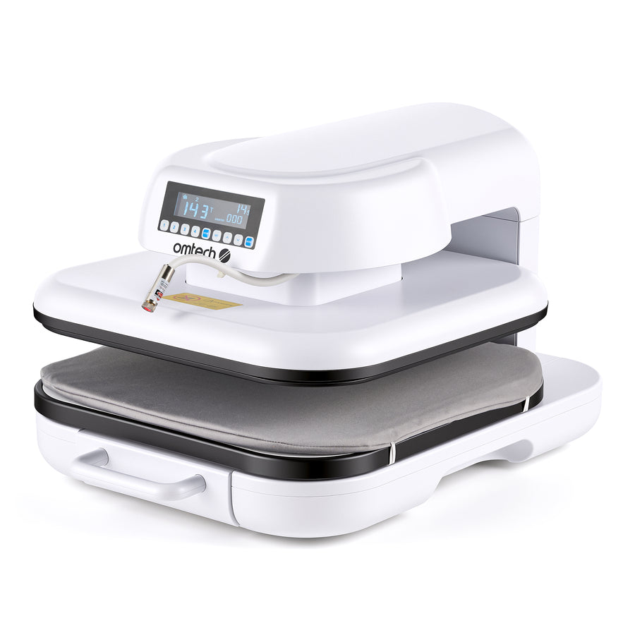OMTech heat press machine for DTF transfers and custom apparel