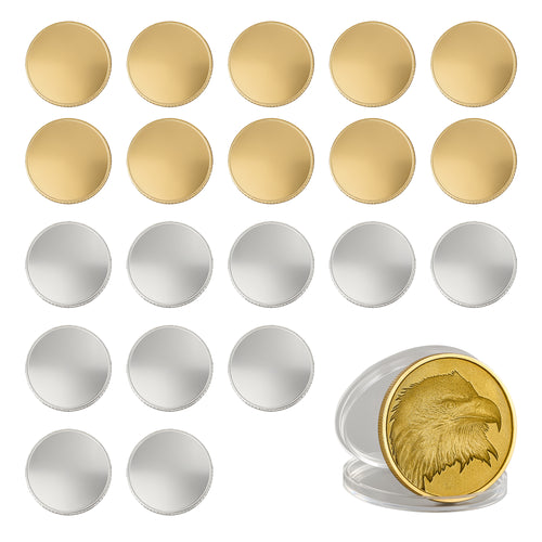 OMTech Blank Brass Challenge Coins, 40 mm 20pc Custom Coin Set for Laser Engraving with 10 Brass & 10 Silver
