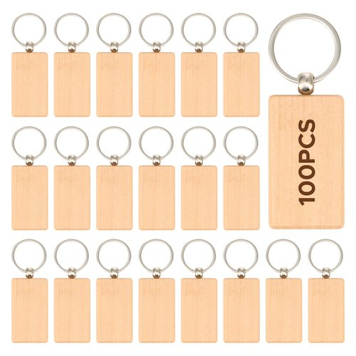 OMTech 30pc/50pcs/100pc Wooden Keychain Blanks, Unfinished Wooden Key Rings Key Tags for Laser Engraving Keychain Making DIY Craft Gift Accessories