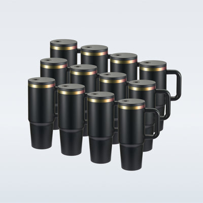 OMTech 40 oz. Tumblers with Handle & Lid, 12 Pack Tumbler Bulk with Double Wall Vacuum Insulation
