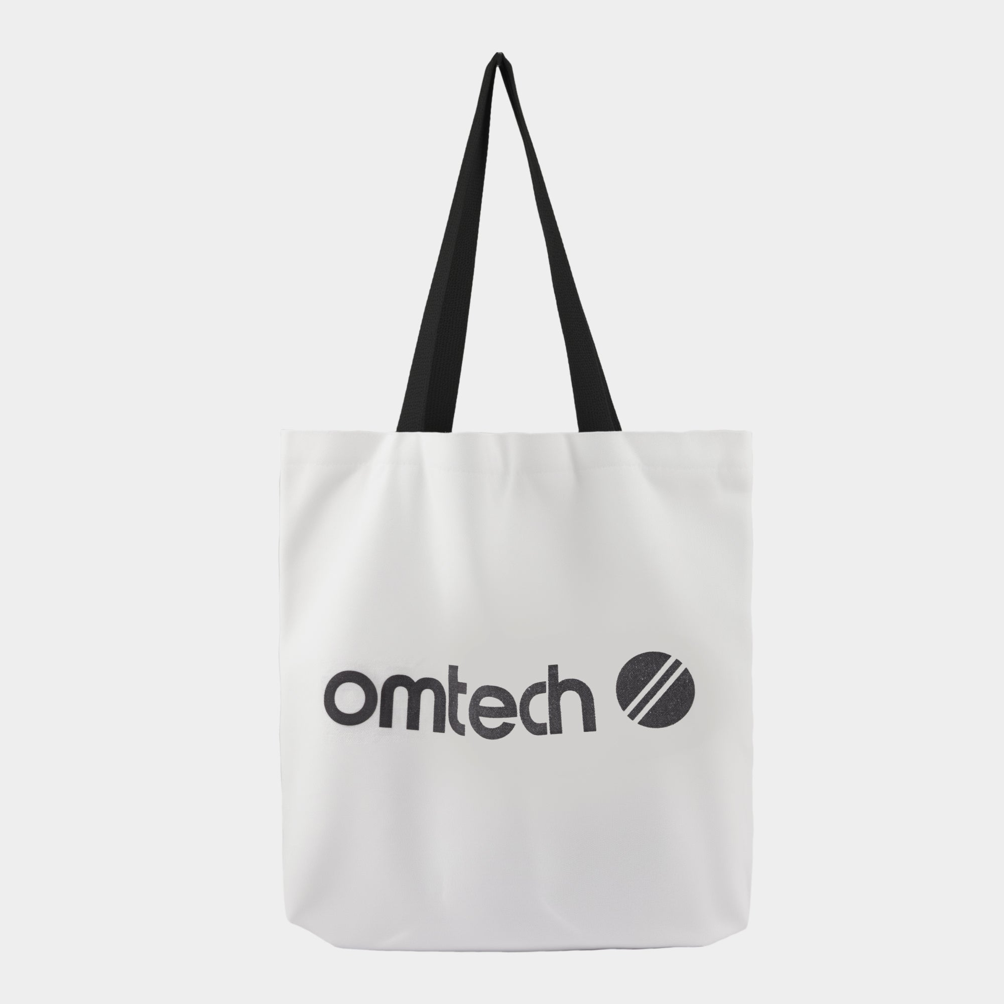 OMTech Logo Canvas Tote Bag (White with Black Strap)