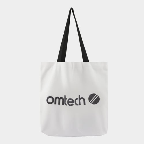 OMTech Logo Canvas Tote Bag (White with Black Strap)