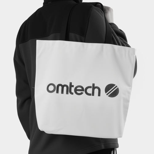 OMTech Logo Canvas Tote Bag (White with Black Strap)