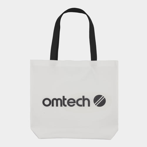 OMTech Logo Canvas Tote Bag (White with Black Strap)