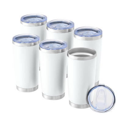 OMTech 20 oz Tumblers Bulk 6pc Stainless Steel Tumbler Set with Lid & Straw, Double Wall Vacuum Insulated Mug for Laser Engraver