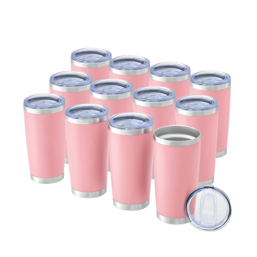 OMTech 20 oz Tumblers Bulk 12pc Stainless Steel Tumbler Set with Lid & Straw, Double Wall Vacuum Insulated Mug for Laser Engraver