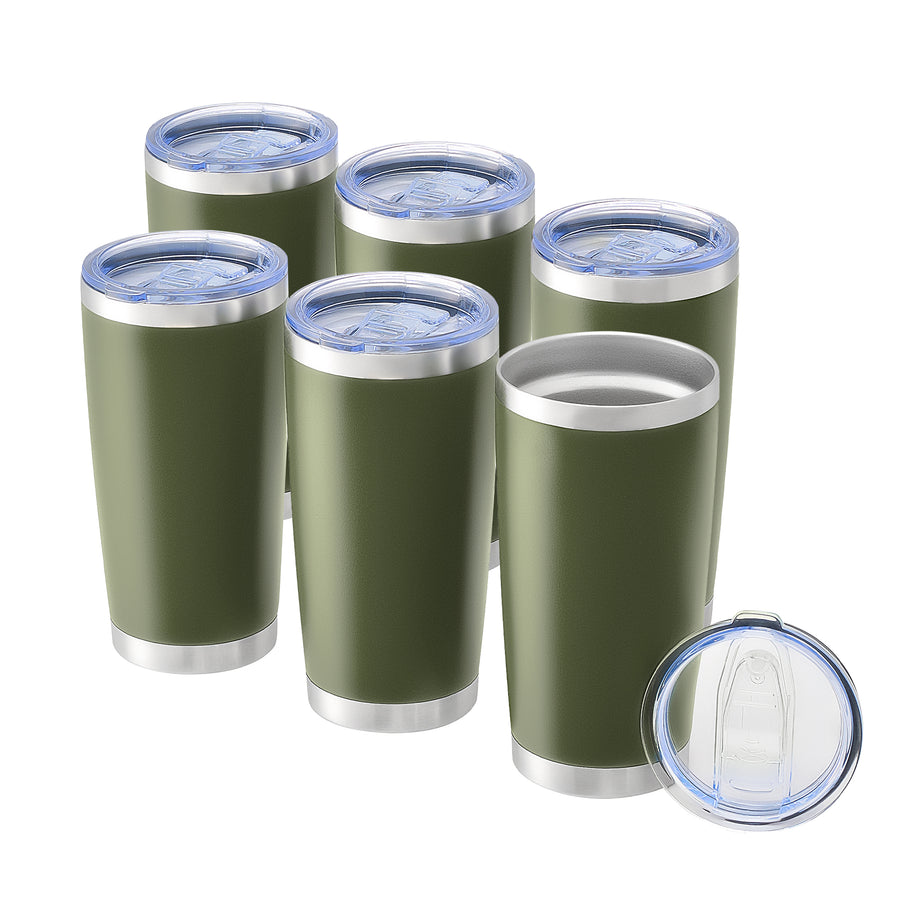 OMTech 20 oz Tumblers Bulk 6pc Stainless Steel Tumbler Set with Lid & Straw, Double Wall Vacuum Insulated Mug for Laser Engraver