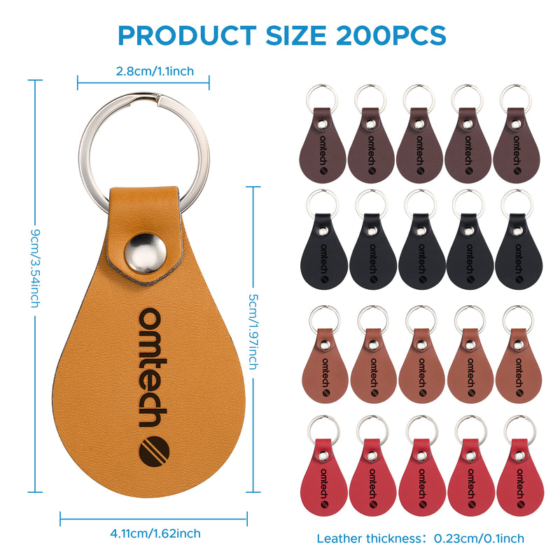 Keychain Fob Kit OMTech 50pc/ 100pc/ 200pc Leather Key Fob Kit, Drop Shaped Leather Key