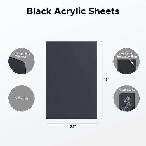 OMTech 6 Pack Transparent Black Acrylic Sheets, 12