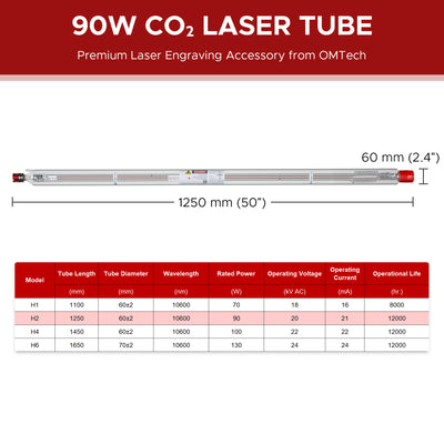 YL H Series H2 90W CO2 Laser Tube