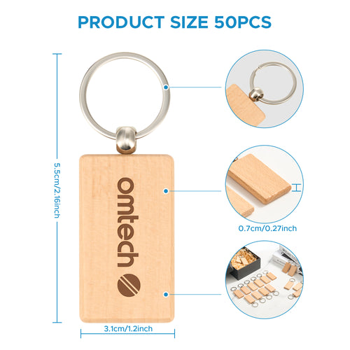 OMTech 30pc/50pcs/100pc Wooden Keychain Blanks, Unfinished Wooden Key Rings Key Tags for Laser Engraving Keychain Making DIY Craft Gift Accessories