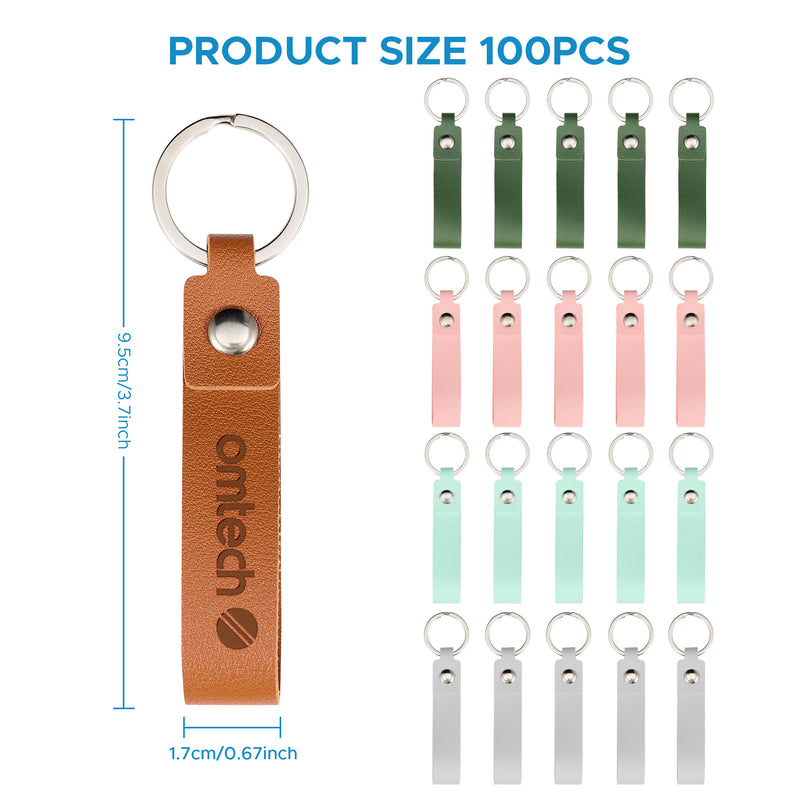 Keychain Fob Kit OMTech 50pc/100pc/200pc Leather Key Fob Kit, PU Leather Keychain Blank