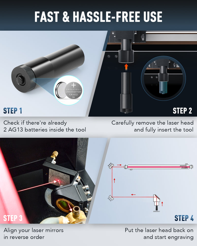 CO2 Laser Alignment Tool, Precision Red Laser Pointer for 50W 60W 80W 100W 130W 150W Laser Engravers (Exclude the k40+, Polar, pronto & pro series or machines of other brands)