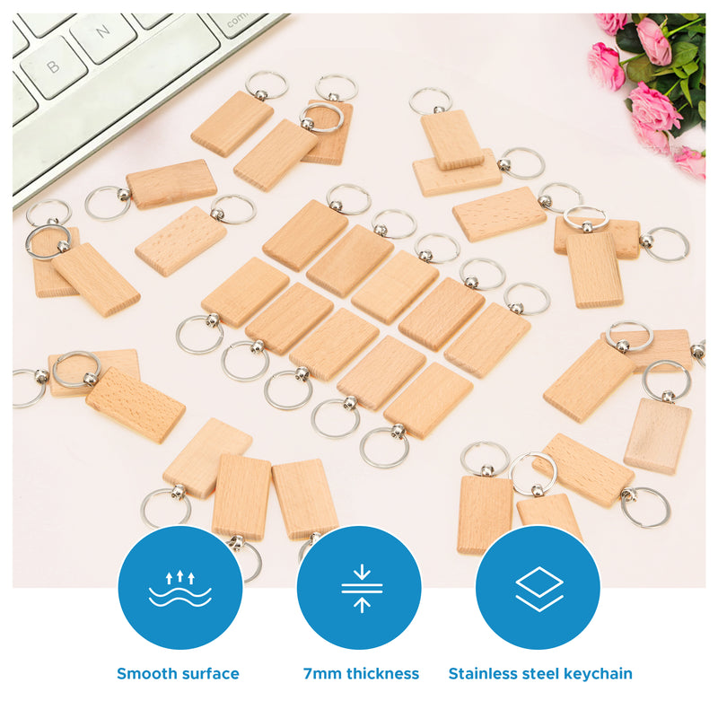 OMTech 30pc/50pcs/100pc Wooden Keychain Blanks, Unfinished Wooden Key