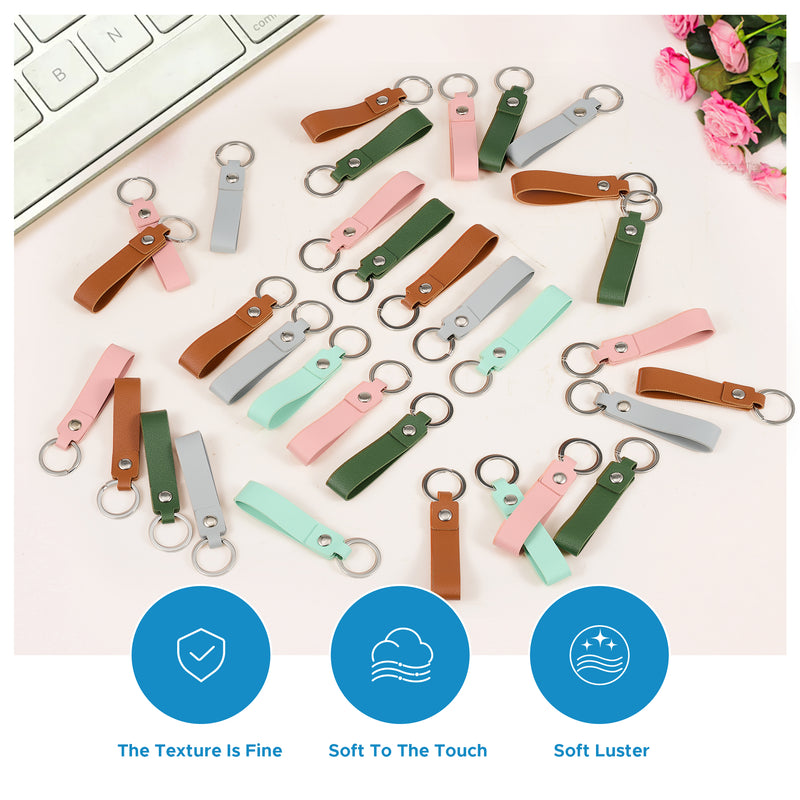 Keychain Fob Kit OMTech 50pc/100pc/200pc Leather Key Fob Kit, PU Leather Keychain Blank