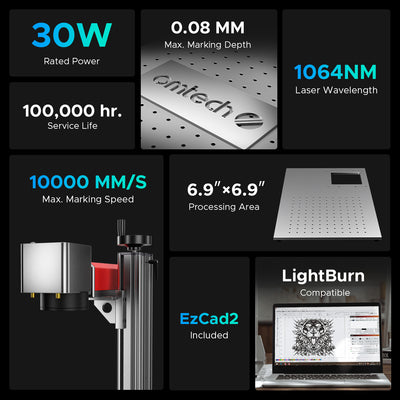 OMTech MOPA 30W Split Fiber Metal Engraving Machine with 6.9" x 6.9" Working Area