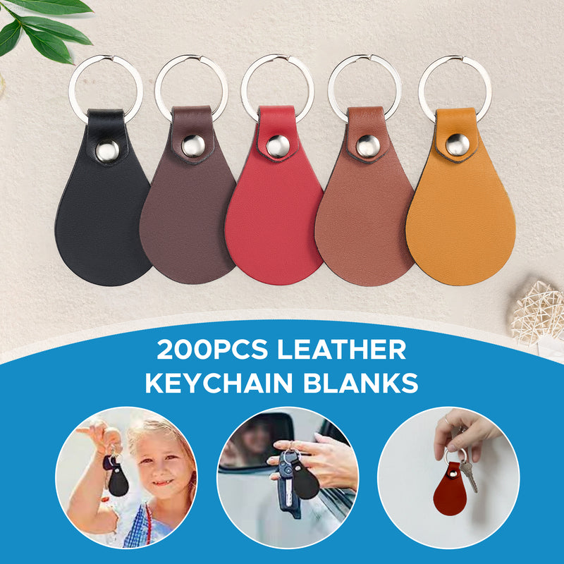Keychain Fob Kit OMTech 50pc/ 100pc/ 200pc Leather Key Fob Kit, Drop Shaped Leather Key