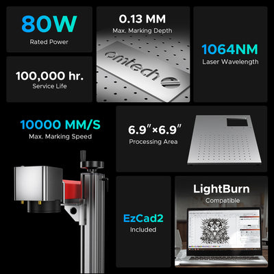 OMTech MOPA 80W Split Fiber Laser Marking Machine with 6.9" x 6.9" Working Area