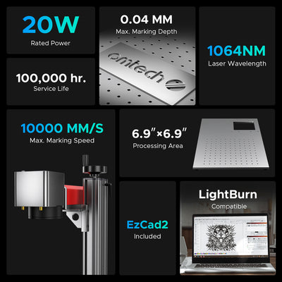 OMTech MOPA 20W Split Fiber Laser Engraver for Metal with 6.9" x 6.9" Working Area