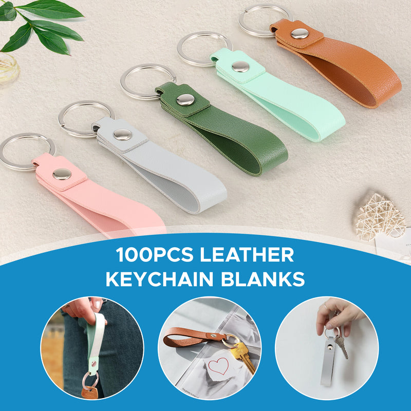 Keychain Fob Kit OMTech 50pc/100pc/200pc Leather Key Fob Kit, PU Leather Keychain Blank