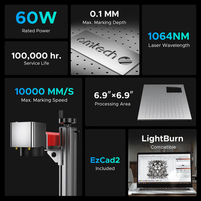 OMTech MOPA 60W Split Fiber Laser Engraver with 6.9" x 6.9" Working Area
